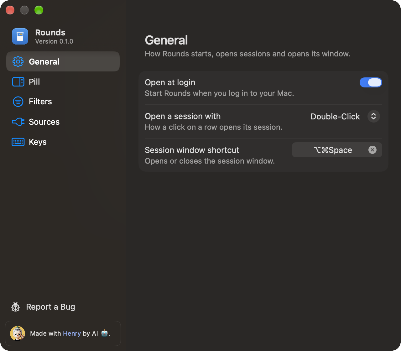 The General page in Settings