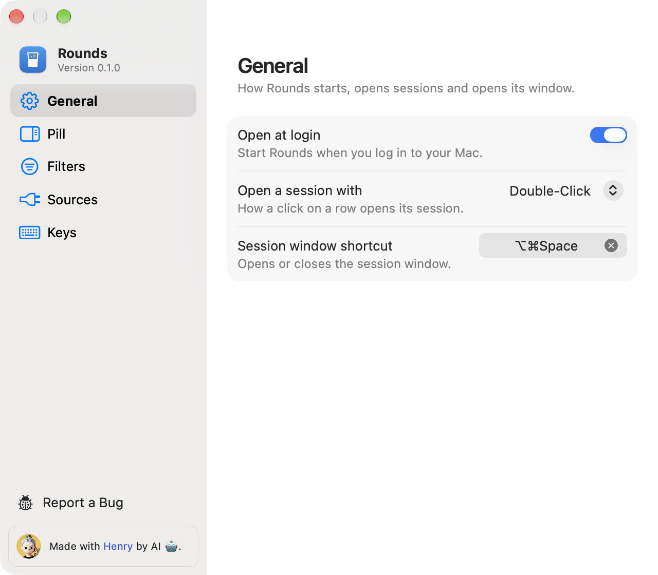 The General page in Settings
