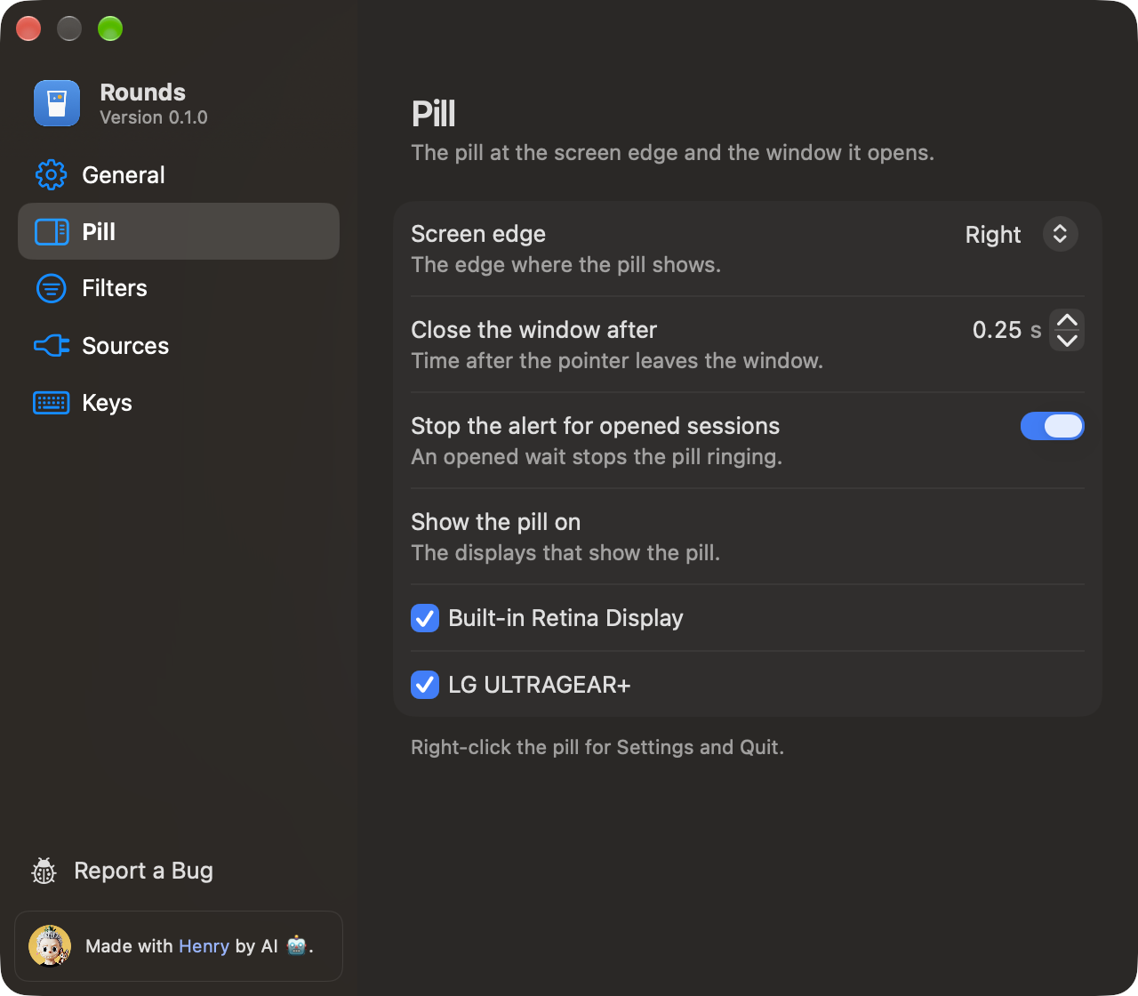 The Pill page in Settings