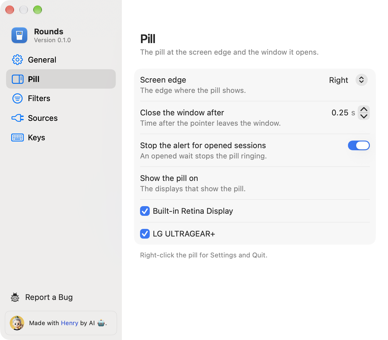 The Pill page in Settings